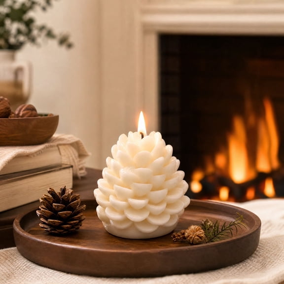 Cadancy Pine Cone Shape Scented Candles Soy Wax Aromatherapy Home Decor Tabletop Centerpiece Christmas Winter Holiday Decoration Indoor Fragrance Gift Set Party Seasonal Ornament