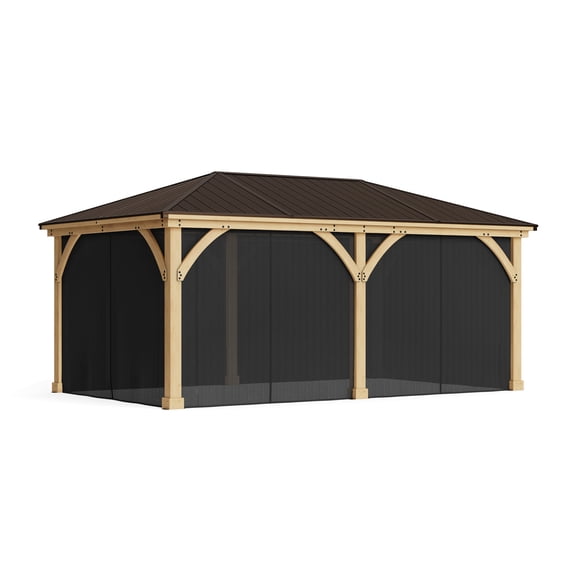 Yardistry 12' x 20' Meridian Gazebo Mosquito Mesh Kit – Premium Phifer UV-Resistant Mesh with Easy Glide Tracks and Full-Length Zippered Panels