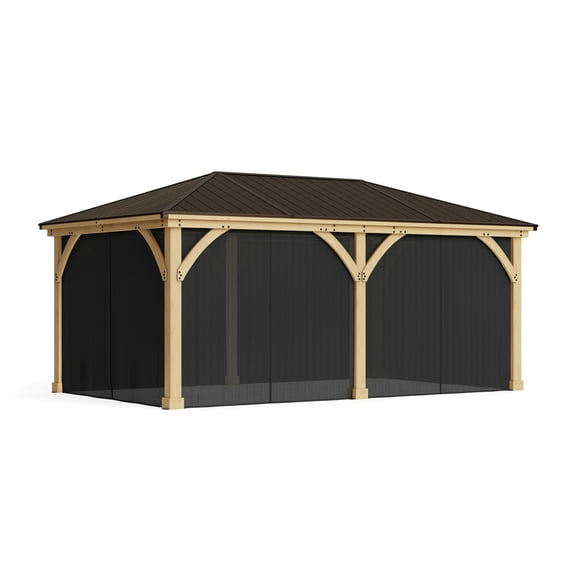 Yardistry 12' x 20' Meridian Gazebo Mosquito Mesh Kit – Premium Phifer UV-Resistant Mesh with Easy Glide Tracks and Full-Length Zippered Panels