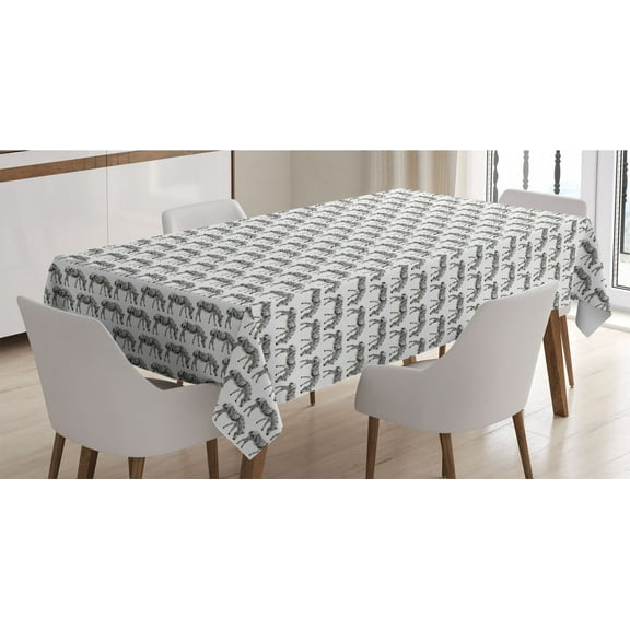Zebra Tablecloth, Repetitive Striped Horse Cartoon Pattern Plain Background, Rectangle Satin Table Cover Accent for Dining Room and Kitchen, 60" X 84", Eggshell Taupe Grey, by Ambesonne
