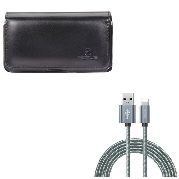 Case Belt Clip w 10ft USB Cable for iPhone 8/7/6S/6 - Leather Swivel Holster Loops Cover, Charger Cord Power Wire Braided Long for iPhone 8/7/6S/6 Models