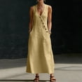 thumbnail image 4 of ZQUUVOU Maxi Dresses for Women Cotton Summer Sleeveless Deep V Button Down Tank Dress with Pocket Casual Boho Beach Vacation Yellow, 4 of 8