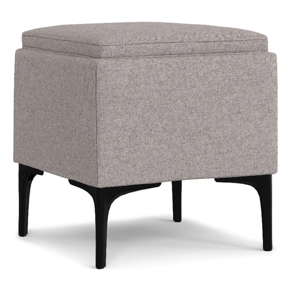 Pemberly Row Square Storage Ottoman with Tray in Cloud Gray Linen Fabric