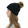 thumbnail image 2 of Gorro grueso de lana de punto cálido para mujer, gorro grueso con agujero para cola de caballo, gorro con botón, mezclas para soporte de máscaras, 2 of 8
