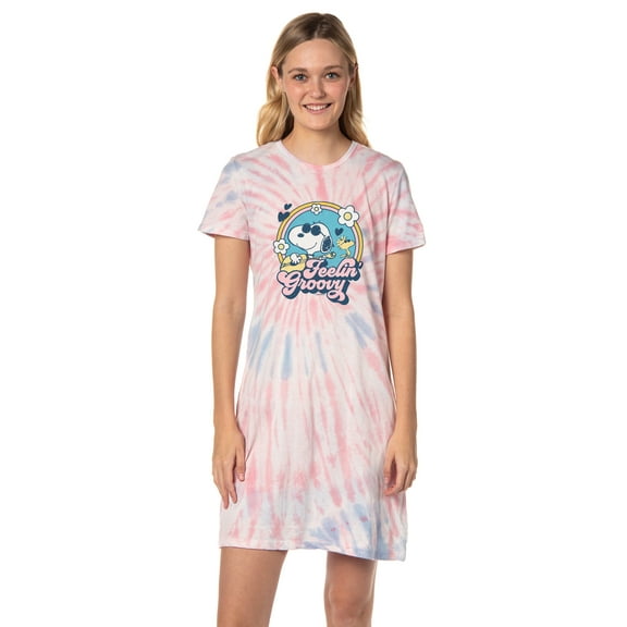 Peanuts Women's Snoopy Feelin Groovy Nightgown Sleep Pajama Shirt