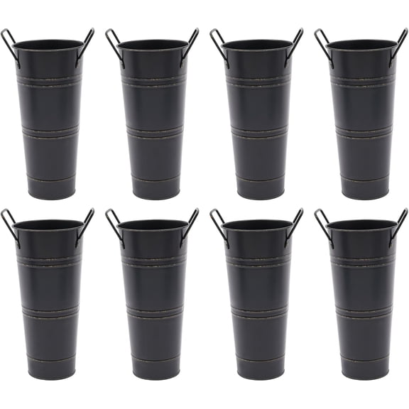 8 Pack Galvanized Metal Vases, 9" Tall Flower Bucket Vases with Handles, Rustic Style Metal Flower Holder for Home Farmhouse Florist Rustic Table Decor