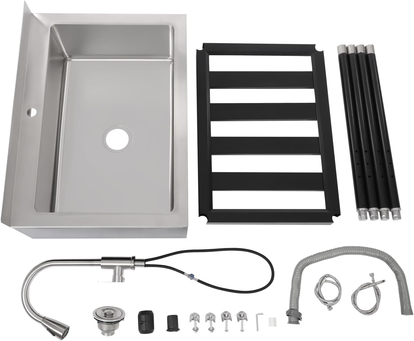 Utility Sink Free Standing Kitchen Sink w/Cold & Hot Faucet, 304-Stainless Steel Single Bowl Sink Laundry Outdoor Sink for Restaurant, Laundry Room, Bathroom Farmhouse (Black)