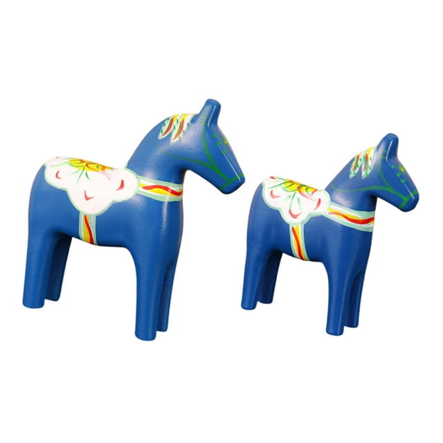 2 piezas de estatua de caballo, colección de recuerdos, madera, decoración del hogar, adorno de escritorio azul