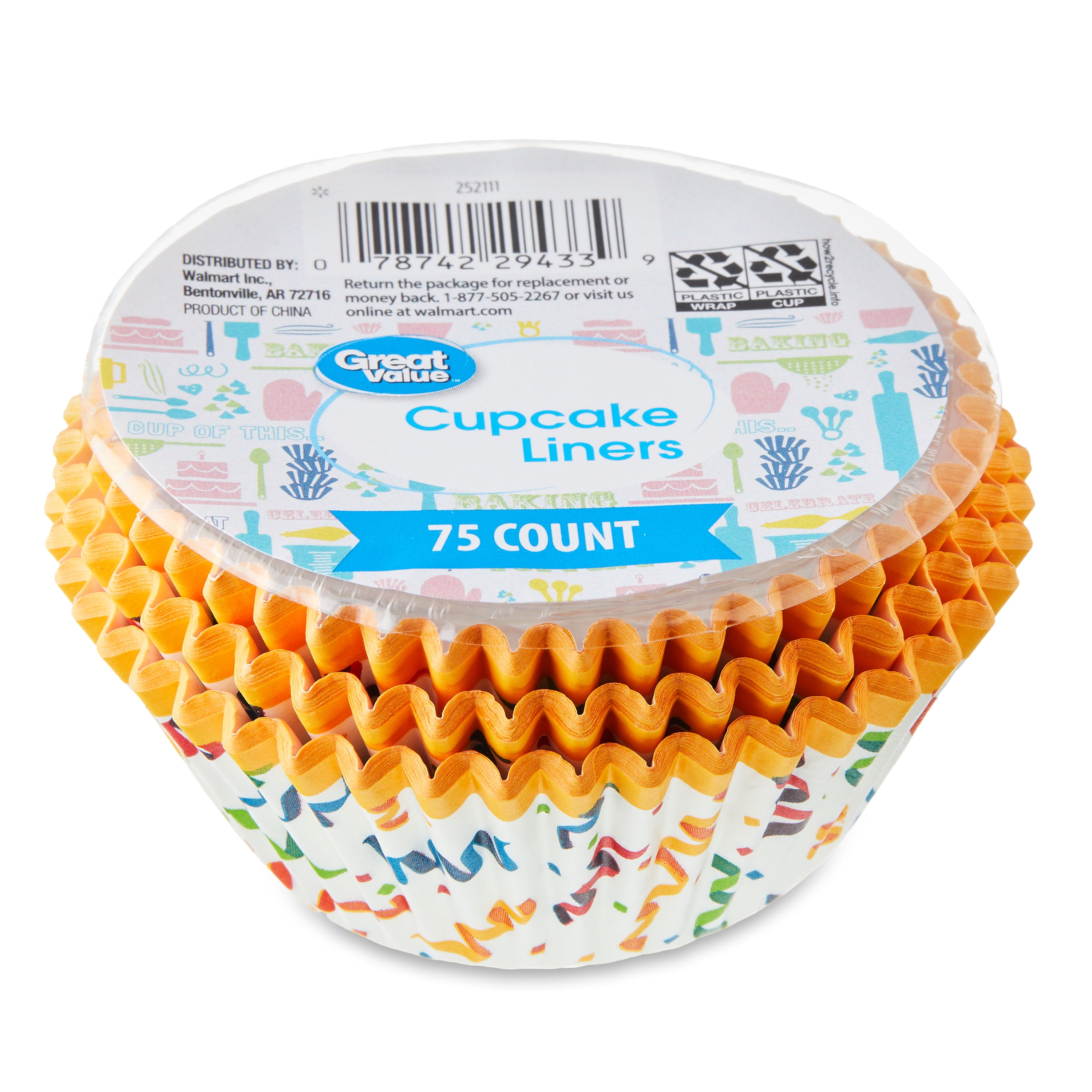 Great Value Confetti Cupcake Liners, Multicolor, 75 Count