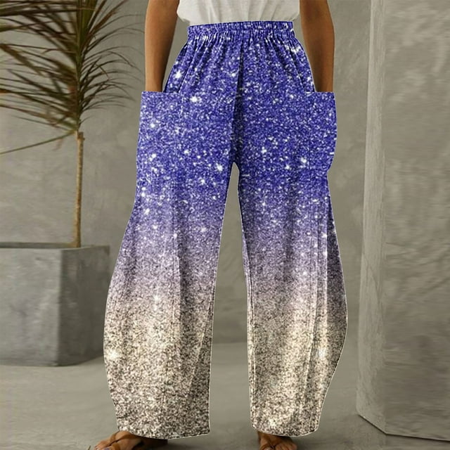 Pantalon Décontracté Confortable pour Femmes à Imprimé, Taille Élastique, Poches, Coupe Ample