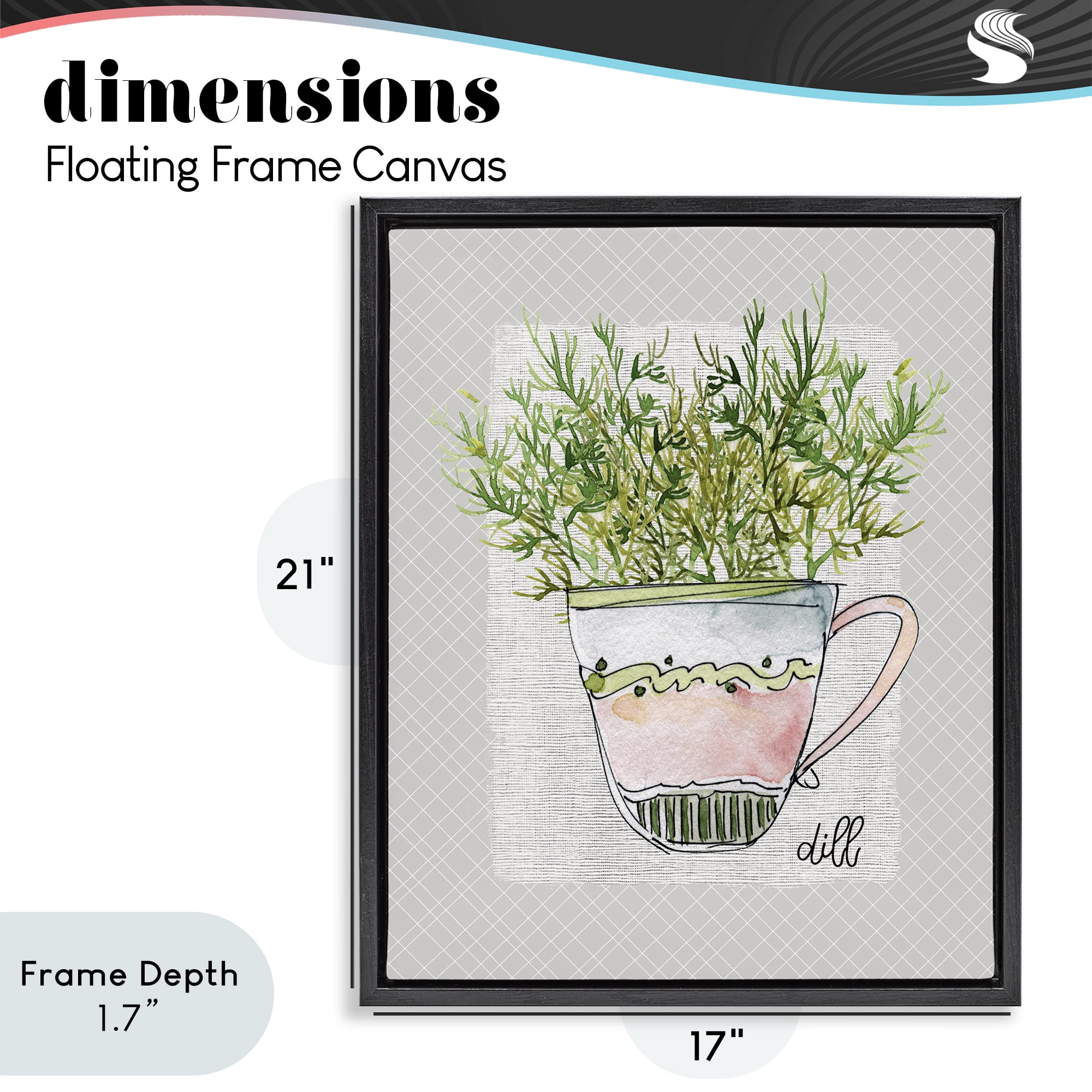 Stupell Industries Dill Herb Mug Black Framed Floater Canvas Wall Art, design by Livi Finn