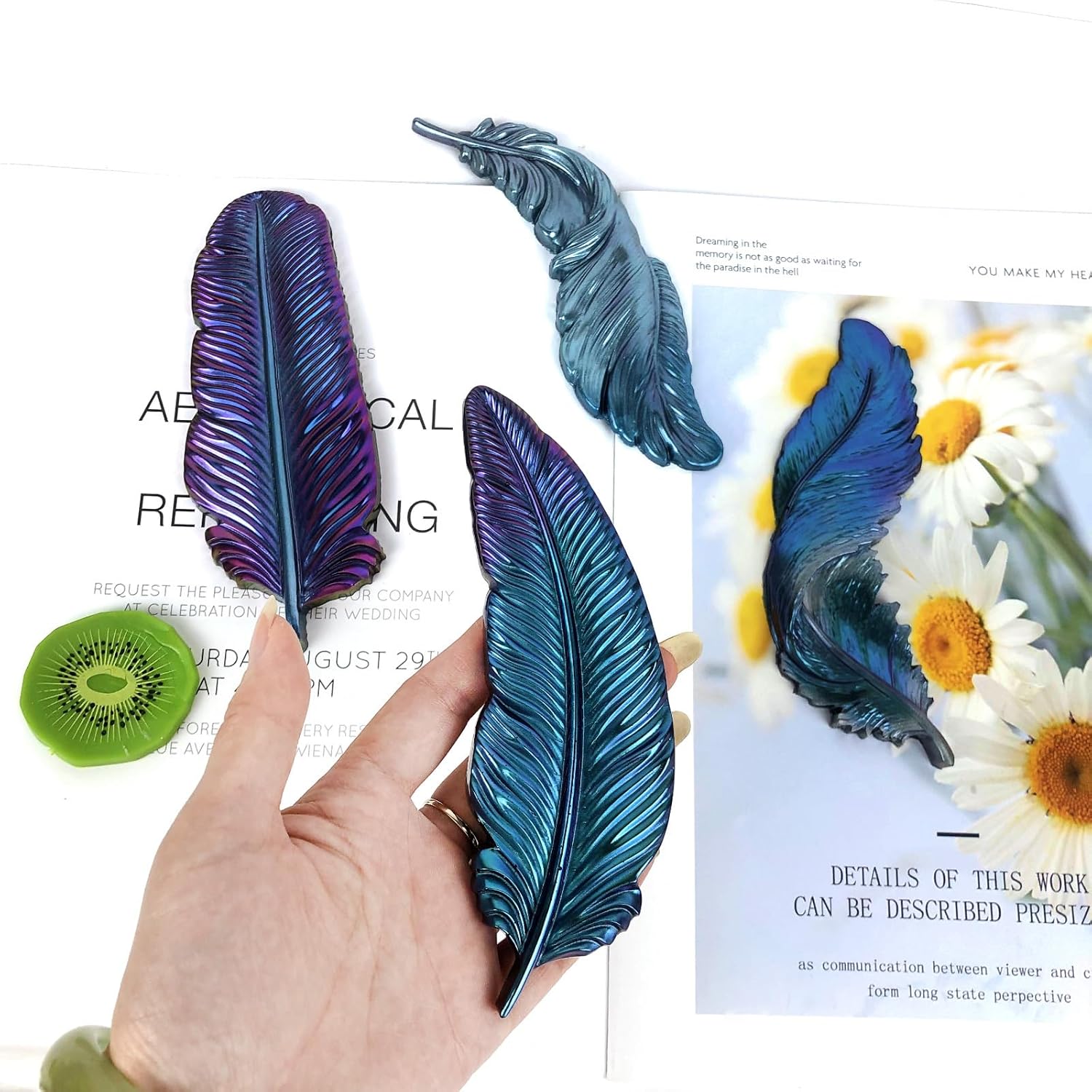 ABCISI 4-Piece 3D Feather Resin Molds Set, Silicone Molds for Epoxy Resin Casting Concrete Wall Hanging Keychain Jewelry Pendant, Home Decor Craft Making
