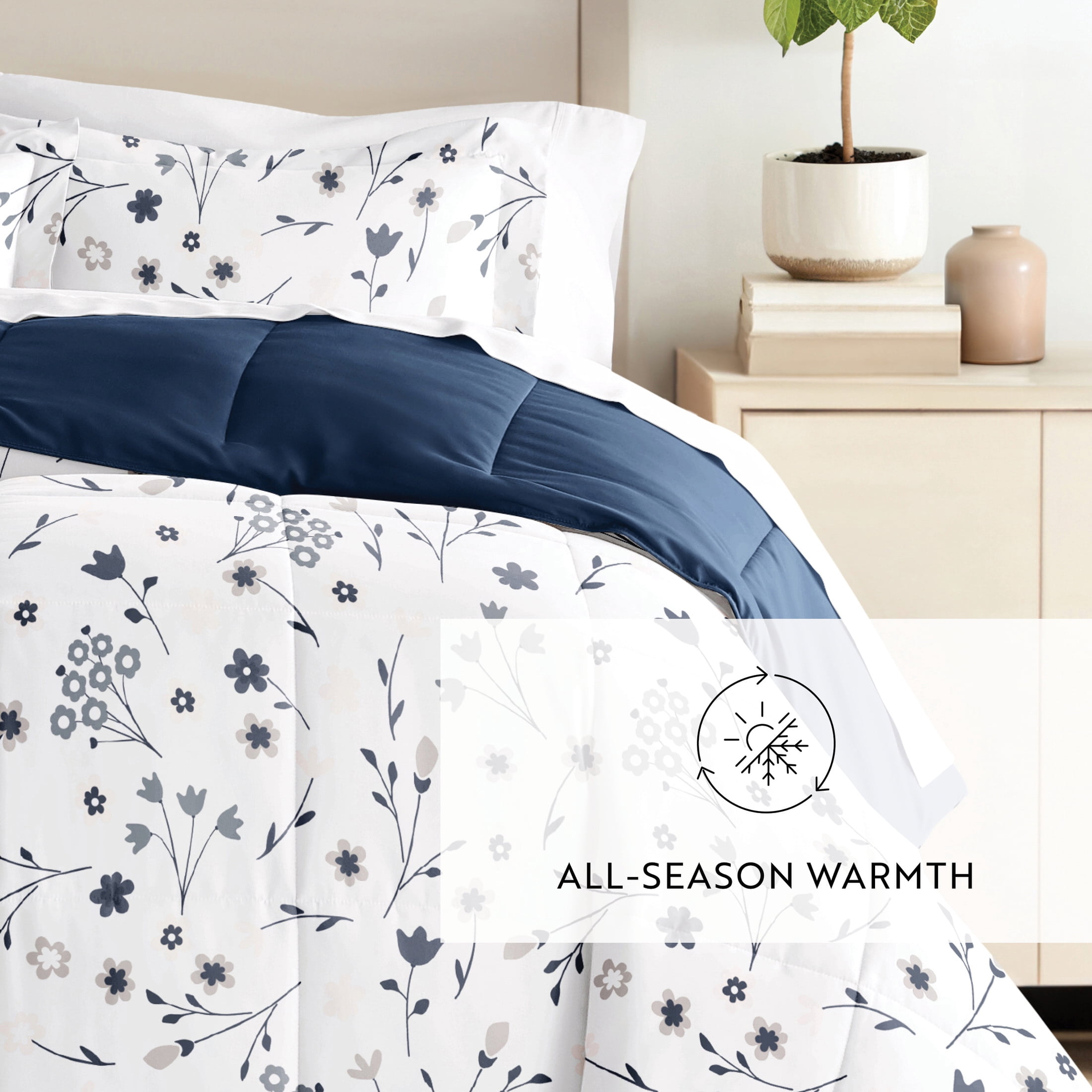 All Season Ultra Soft Comforter Set Lightweight Bedding in Pink/Navy Floral for Twin/Twin XL Size by Comfort Canopy