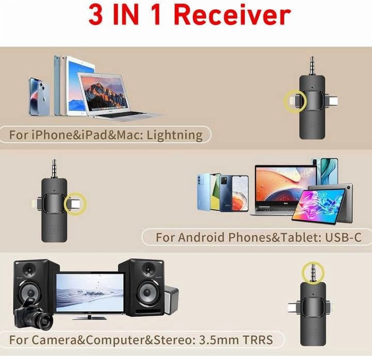 Wireless Lavalier Microphone 3 in 1 Mobile Phone Vlog Video Recording Interview Broadcasting for Android, iPhone and Camera