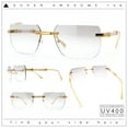 thumbnail image 2 of Mens Luxury Urban Gangster Beveled Rimless Rectangle Sunglasses Gold - Clear Mirror, 2 of 8