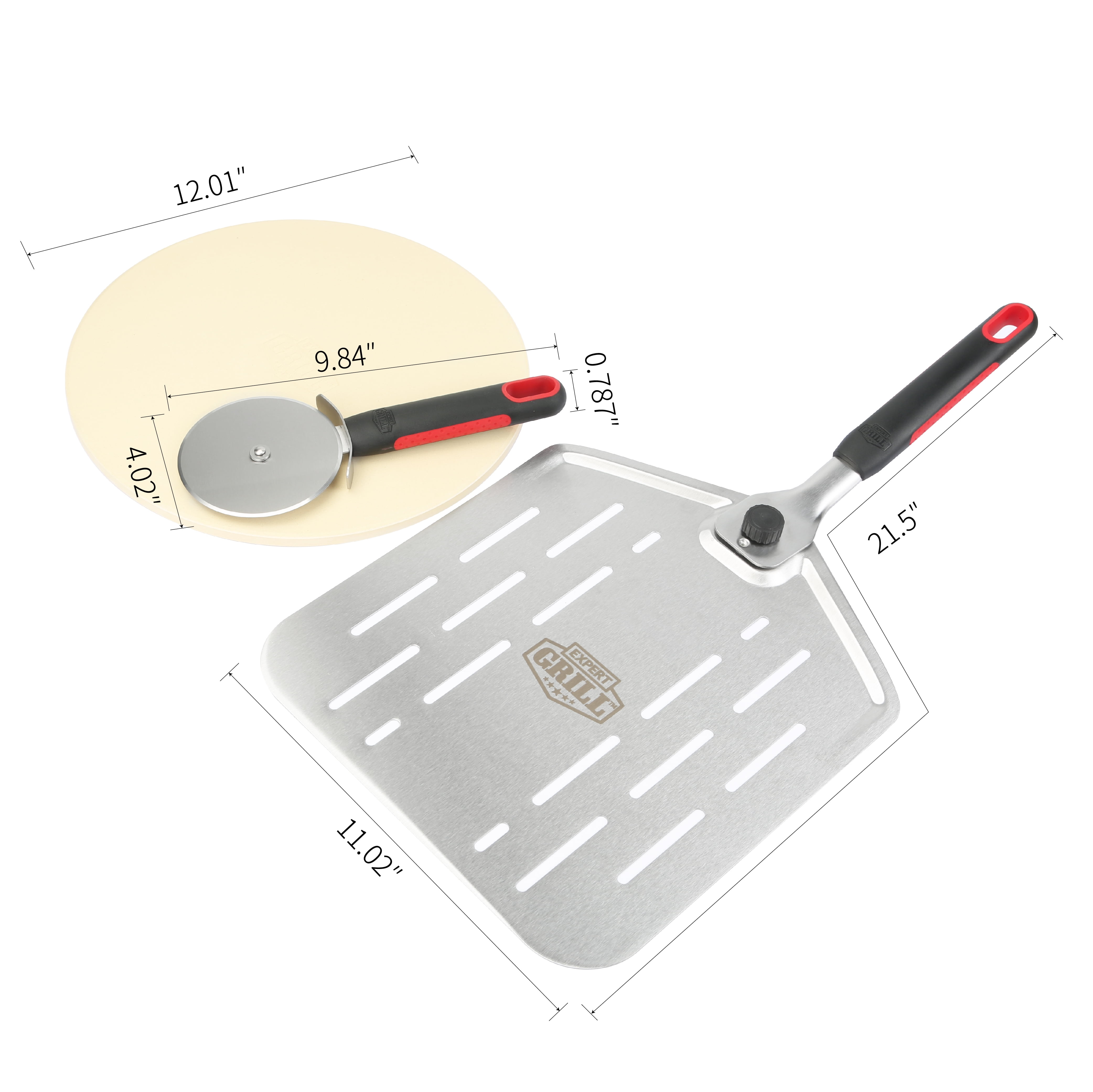 Expert Grill 12" Round Cordierite Pizza Stone Set with Peel and Cutter, 3-Piece