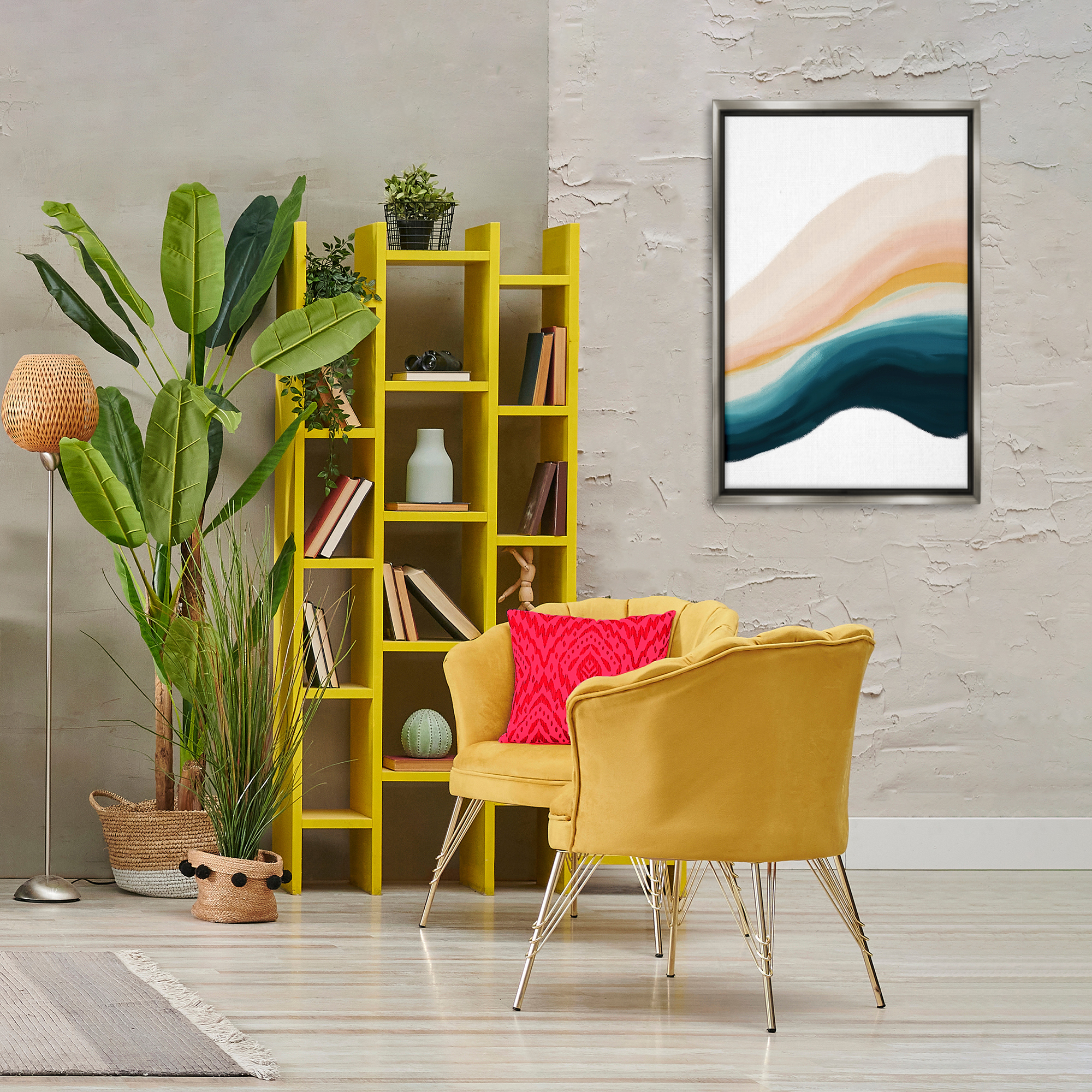 Stupell Industries Peach Swirl Abstraction Abstract Painting Gray Floater Framed Canvas Art Print Wall Art, 21 x 31