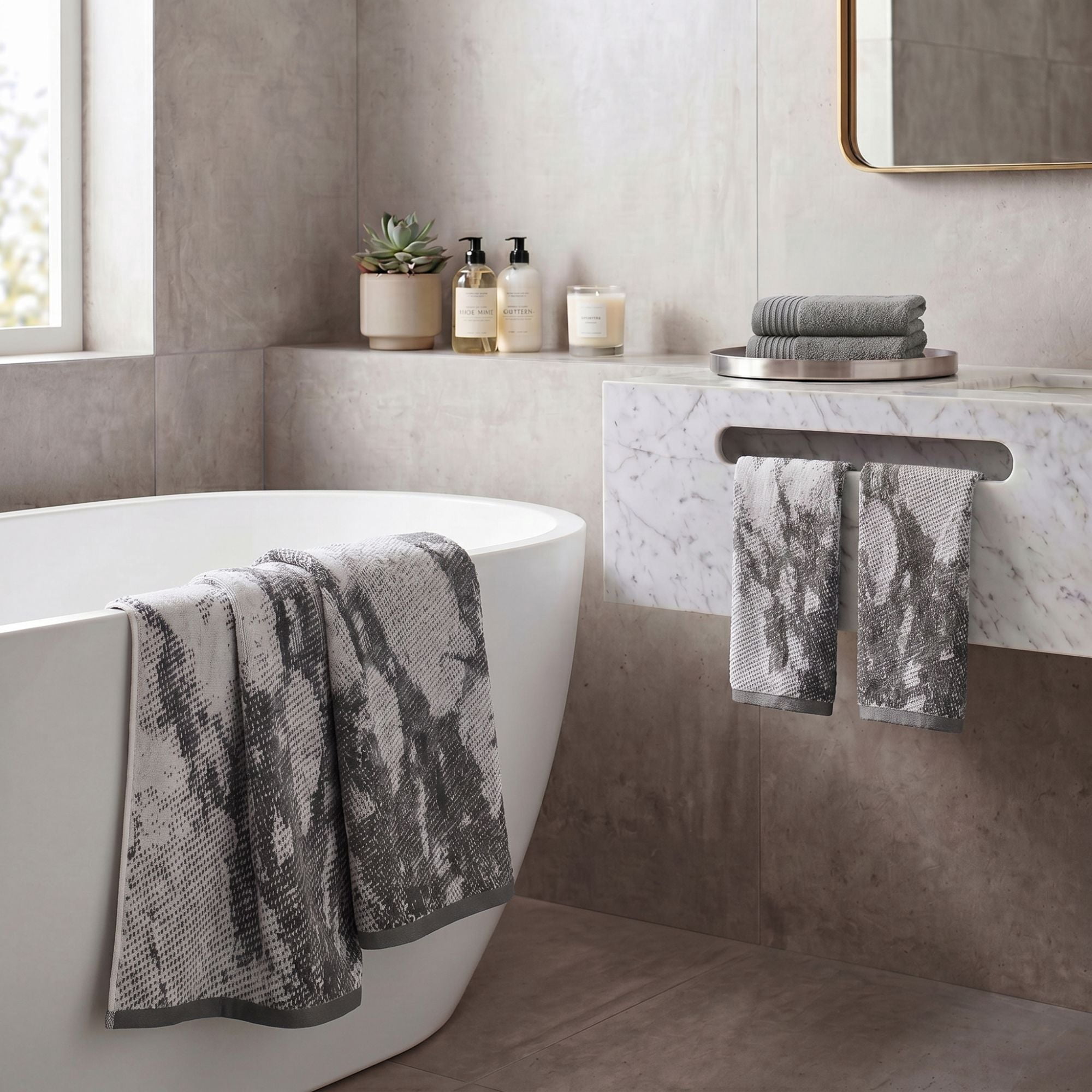 Superior Marble and Solid Jacquard Assorted Cotton 6 Piece Towel Set, Grey