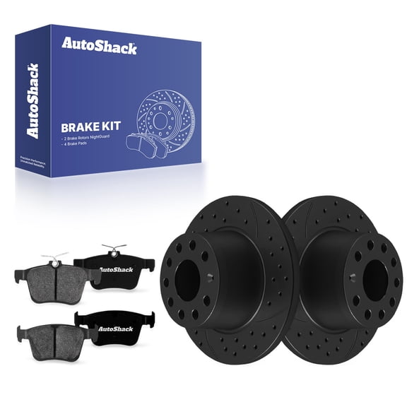 AutoShack Rear Solid Drilled & Slotted E-Coated Brake Rotors Black Finish   Premium Ceramic Pads 6-PC Brake Kit Replacement for 2019-2023 Volkswagen Jetta NightGuard 10.70" (271.8 mm)