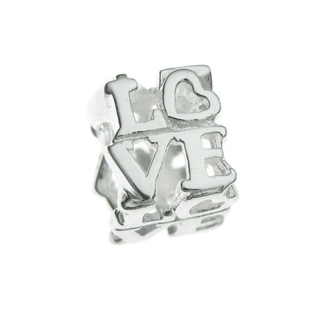 Diamond Love Letter Charm Queenberry Sterling Silver Love You Letter Heart European Style Bead Charm Fits Pandora ()