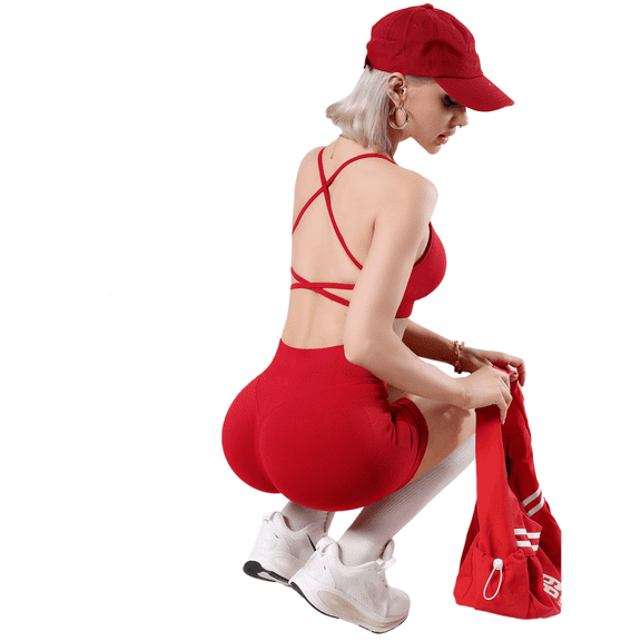 Women's Seamless Yoga Set, Sports Bra and High Waist Biker Shorts Workout Outfit