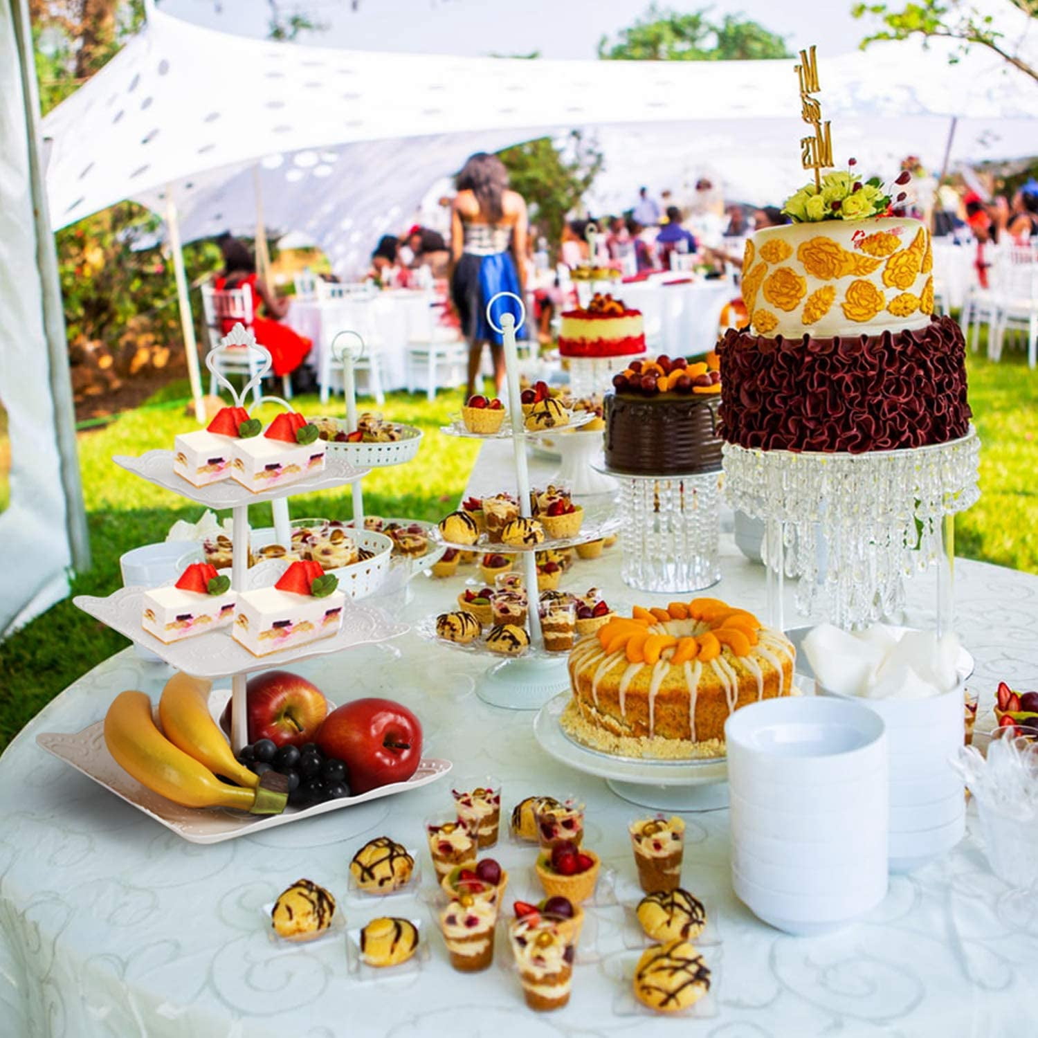 LIANTRAL 3-Tier Cake Stand, 2 Set Cupcake Stand Holder Plastic Dessert Stand Serving White