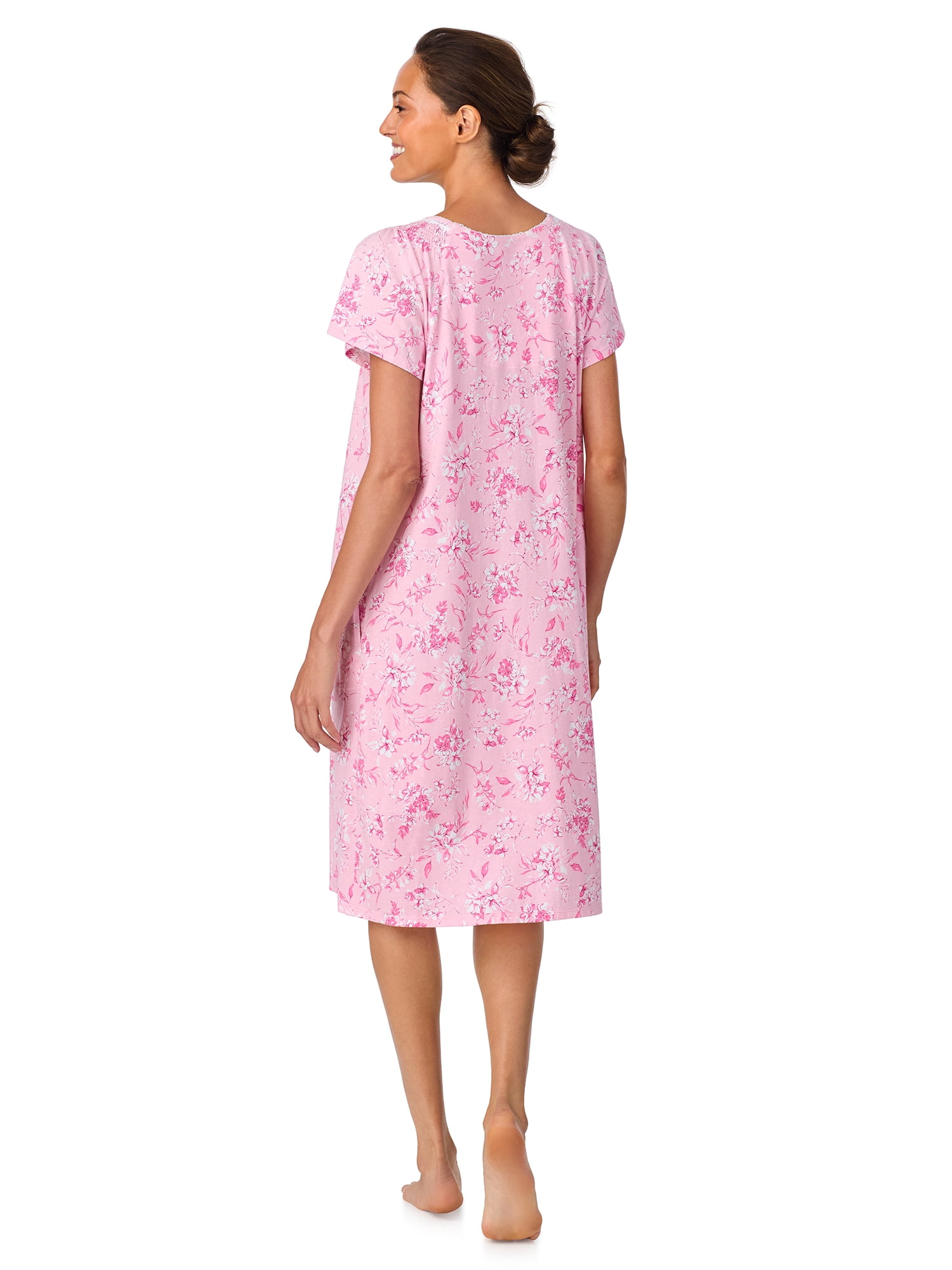 Aria Women's 100% Cotton Raglan Sleeve Smocked Neck 40" Sleepwear Gown, Sizes XS-5X