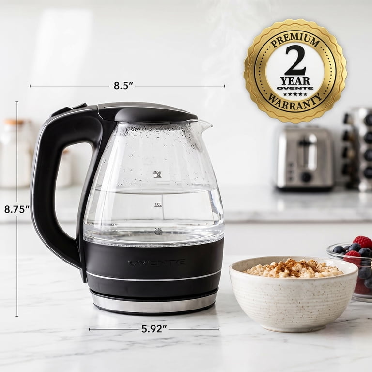 Ovente Electric Glass Kettle, 1.5L, Black with Blue LED photo 6