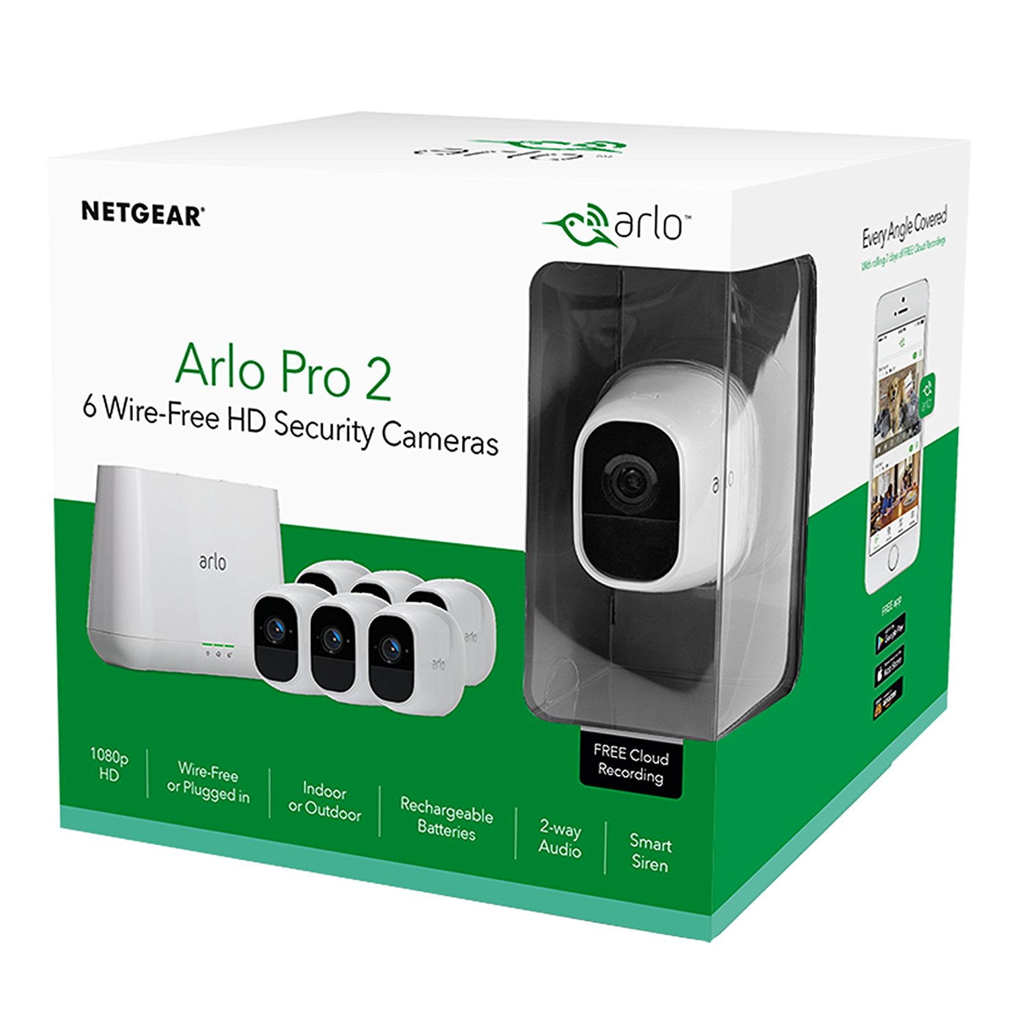 Photo 1 of Arlo™ Pro 2 by NETGEAR Security Camera System with Siren – 6 Rechargeable Wire-Free 1080p HD Cameras with Audio, Indoor/Outdoor, Night Vision, Works with Amazon Alexa™ (VMS4630P-100NAS)