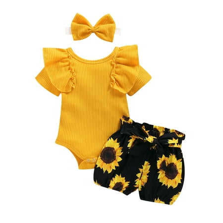 

Hirigin Baby Girls Short Sleeve T-Shirt Floral Bloomer With Headband Summer Outfits