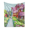 thumbnail image 1 of Fine Art Soft Flannel Fleece Blanket, Unusual Rural Village with Wooden Houses Bushes Impressionism Modern Art Landscape, Cozy Plush for Indoor and Outdoor Use, 60" x 80", Multicolor, by Ambesonne, 1 of 6