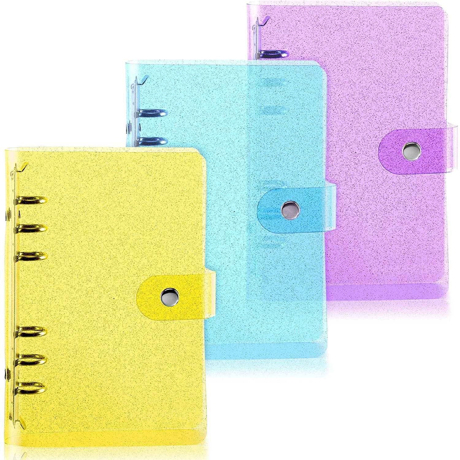 3PCS A6 PVC 6Ring Binder Cover with Glitter, Clear Transparent PVC Notebook Folder Cover with