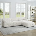 thumbnail image 2 of Aukfa 93" Sectional Sofa, Living Room Modular Couch with Ottoman, Pillow Top Arms, Teddy Fleece, Ivory, 2 of 10