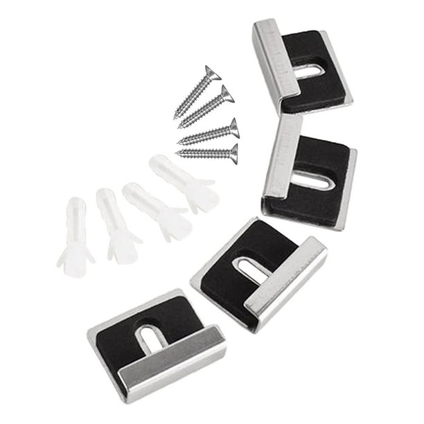 Kit de 4 clips para soporte de espejo, montaje en pared, sin marco Negro Plata S