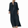 thumbnail image 1 of CHOK Robe Chemise Boutonnée pour Femme en Coton et Lin à Revers Longue Robe d'Été avec Poches Manches Courtes/longues Robes Maxi (XX-Grand Gris), 1 of 5