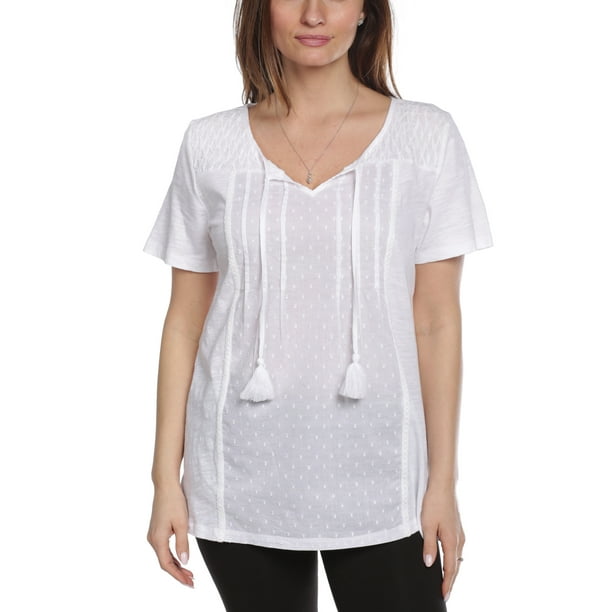 Erika Erika Women's Ophelia Cotton Swiss Dot Short Sleeve Top, White