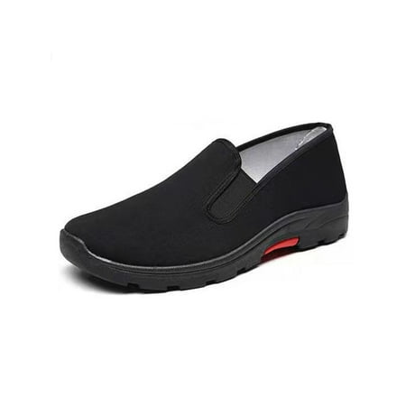 

Tenmix Men s Sneakers Comfort Casual Shoe Slip On Flats Non-Slip Walking Shoes Work Breathable Lightweight Loafers Black Bottom 9.5