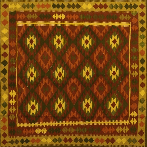 Ahgly Company Machine Washable Indoor Square Oriental Yellow Traditional Area Rugs, 4' Square