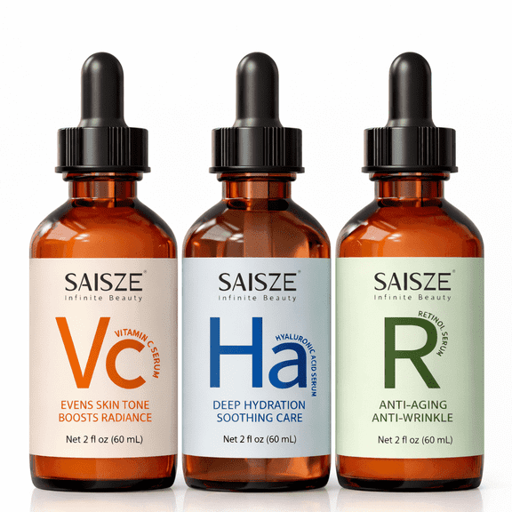 SAISZE Vitamin C Serum, Retinol Serum & Hyaluronic Acid Serum Set, Anti-Aging Face Serum Set for Face, Day & Night Skincare Routine, Firming & Hydrating, 2 fl oz x 3