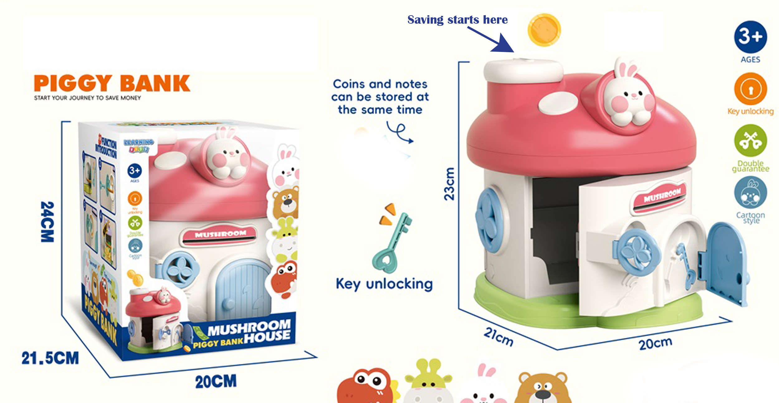 Whimsical Mushroom House Piggy Bank with Secure Lock & 2 Keys – Fun & Educational Savings Toy for Kids​
