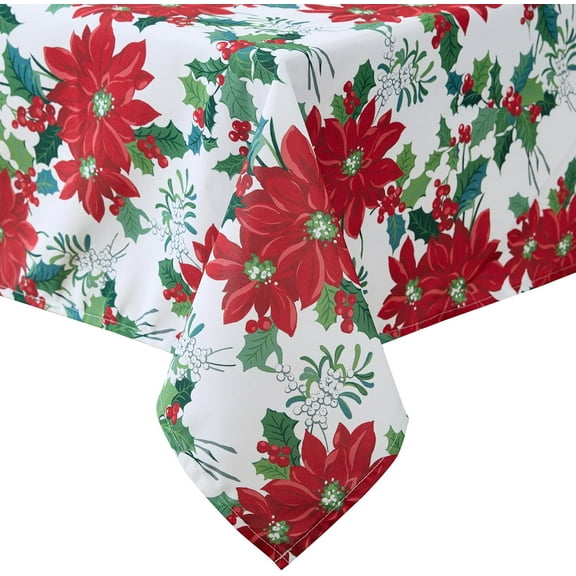 Decorative Tablecloth, Wrinkle and Stain Resistant, Spillproof Water Repellent, Easy Care Washable Polyester Fabric for Dining, Kitchen, Holiday and Party, 60" x 84", Christmas Floral