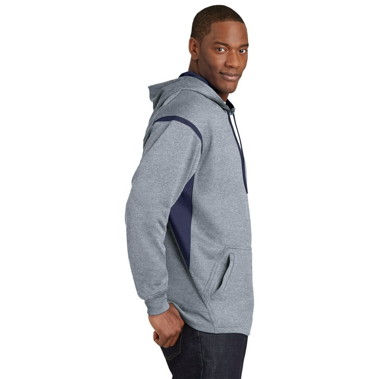 Sport Tek Tech Fleece Colorblock Hooded Sweatshirt L Grey Heather