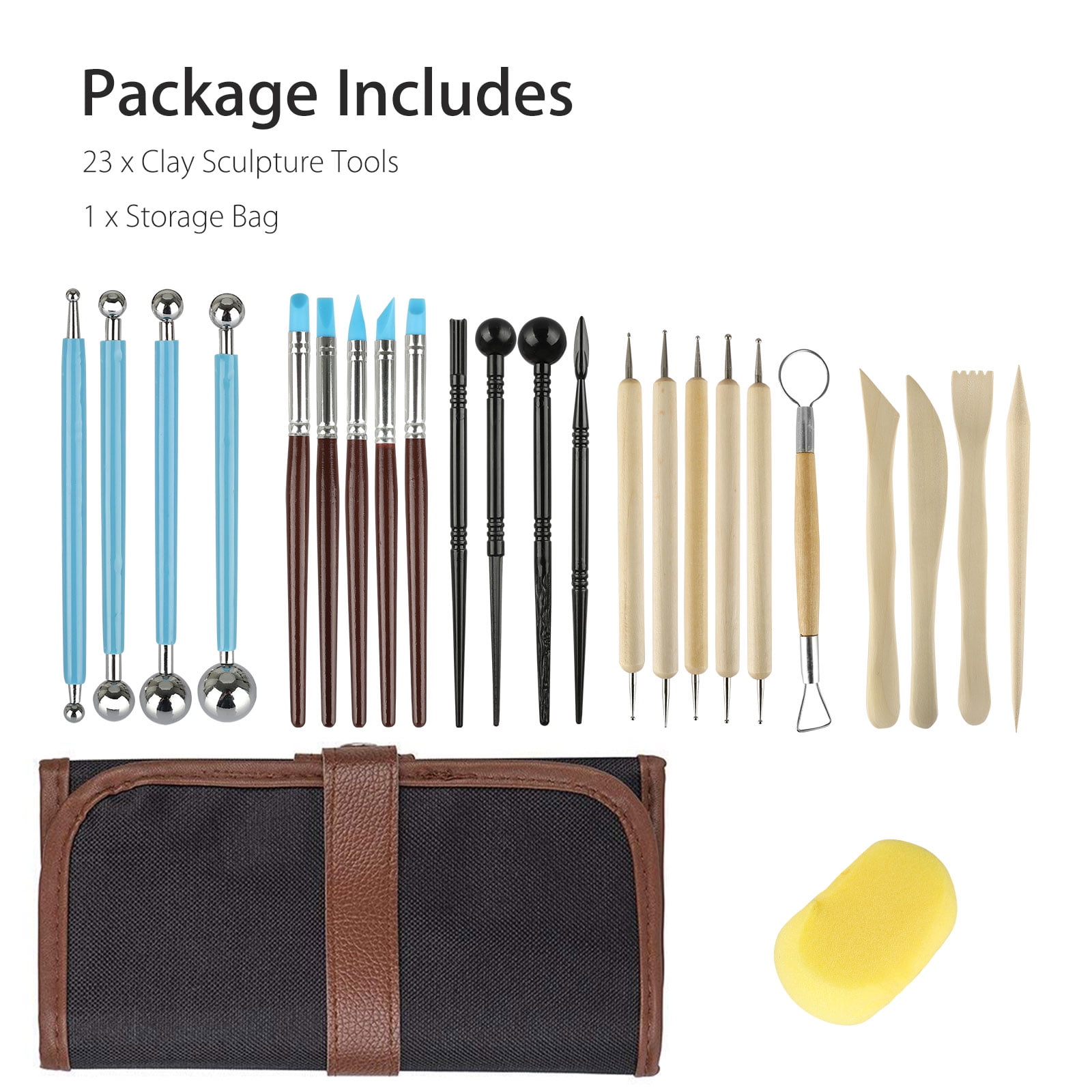 24 PCS Polymer Clay Tool Modeling Clay Sculpting Tools Set Wooden Ceramic Clay Moldelling Tool with Storage Case for Beginners Kids
