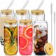 thumbnail image 1 of Juego de vasos de vidrio SENTVEND de 20 oz con tapas de bambú y popotes, 1 of 6