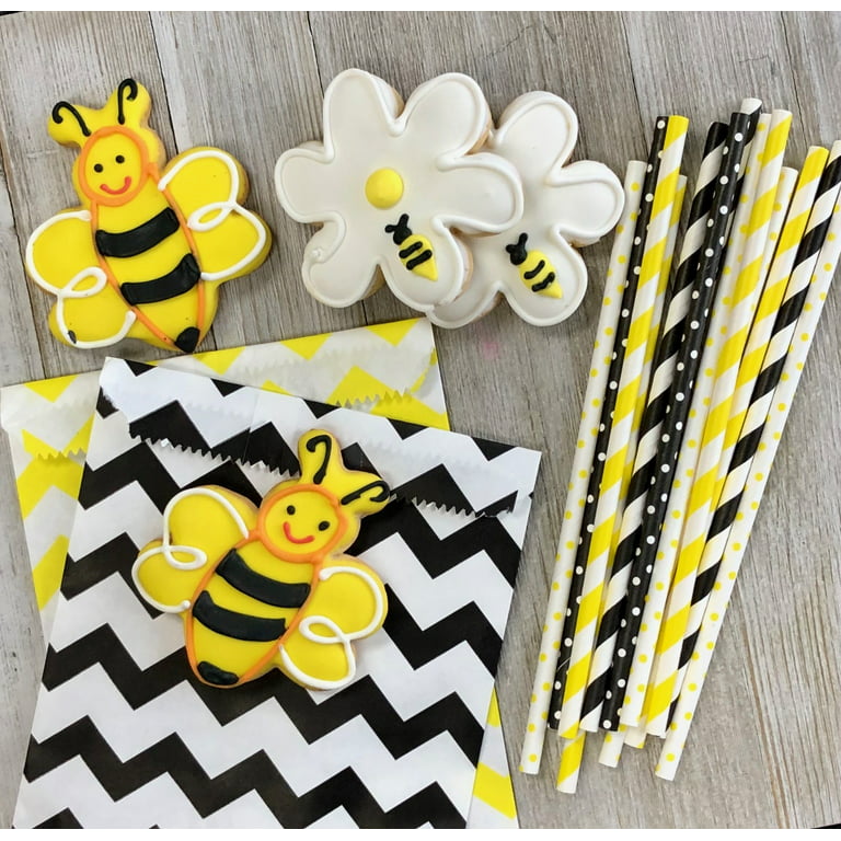 100 Bee Themed Paper Straws 