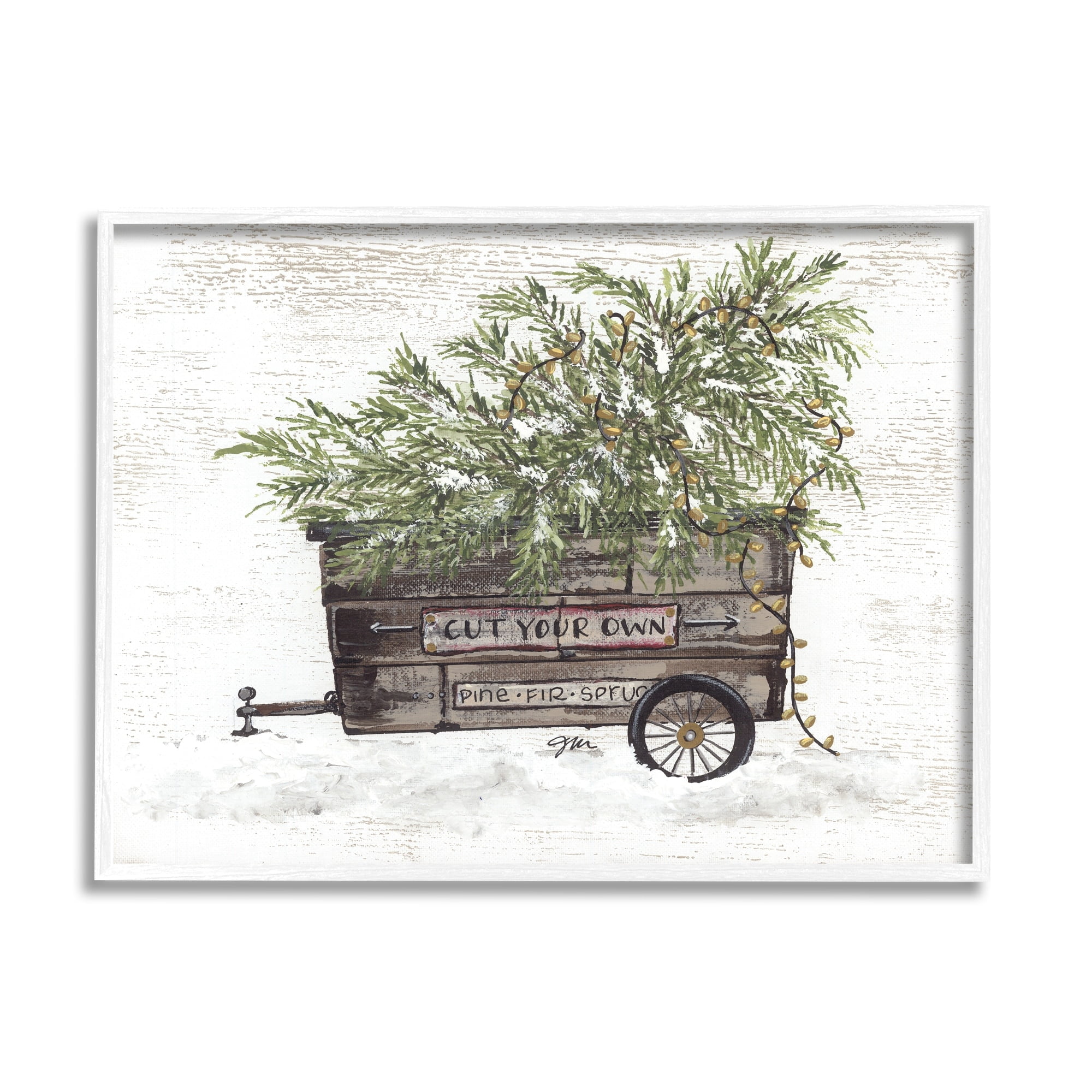 Weathered Winter Wagon Carrying Christmas Pine Tree Inspirational Painting Framed Art Print Wall Art