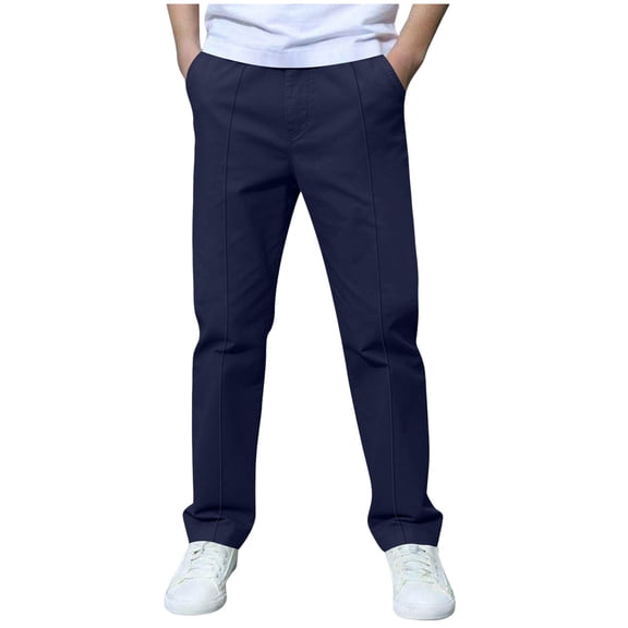 NOEGOEU Boys Uniform Pants Kids Pull on Dress Pants with Pockets School Uniform for Boys 4-12 Years (Navy,8-10 Years)