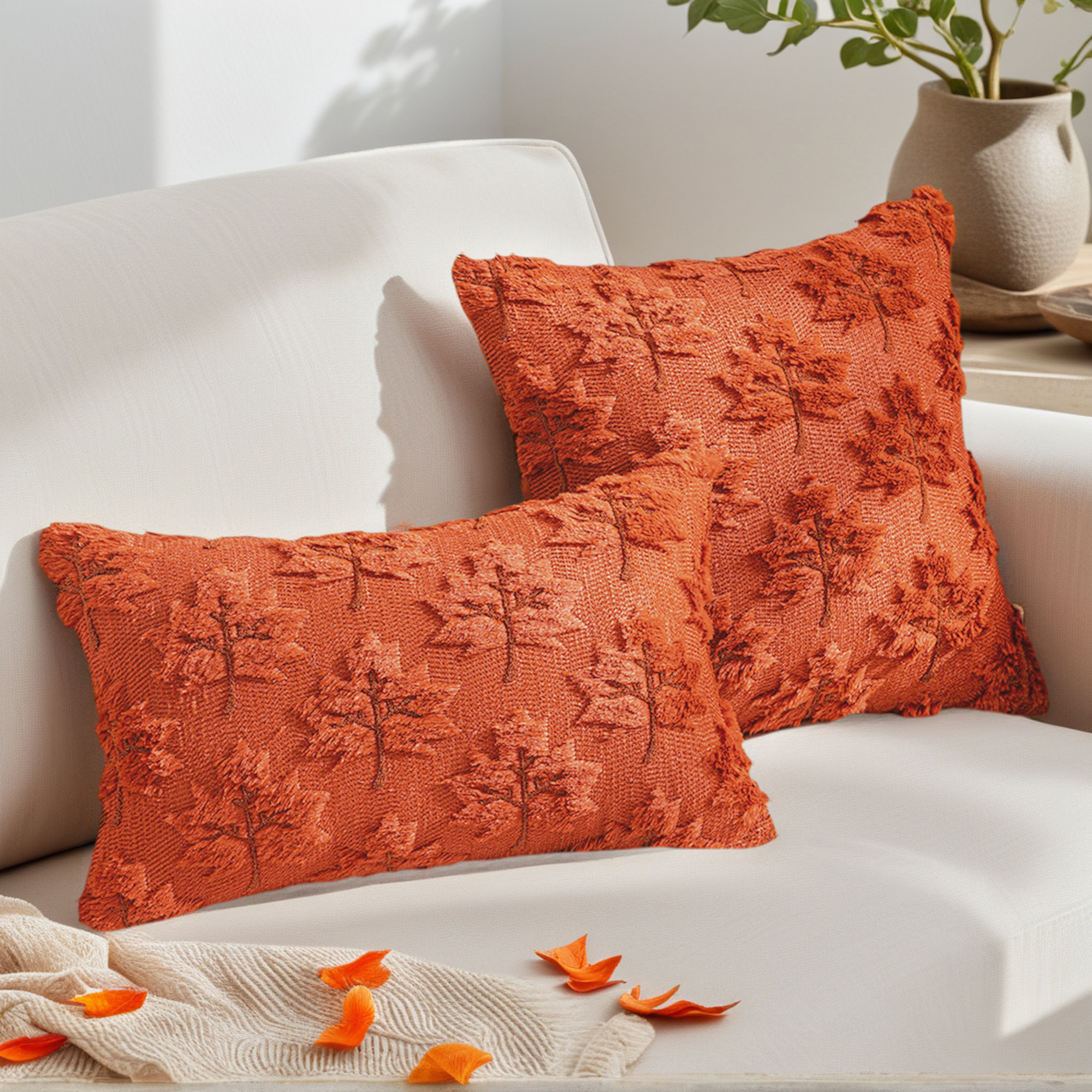 Unique Bargains Maple Leaves Embroidery Throw Pillow Covers Brown 18" x 18"