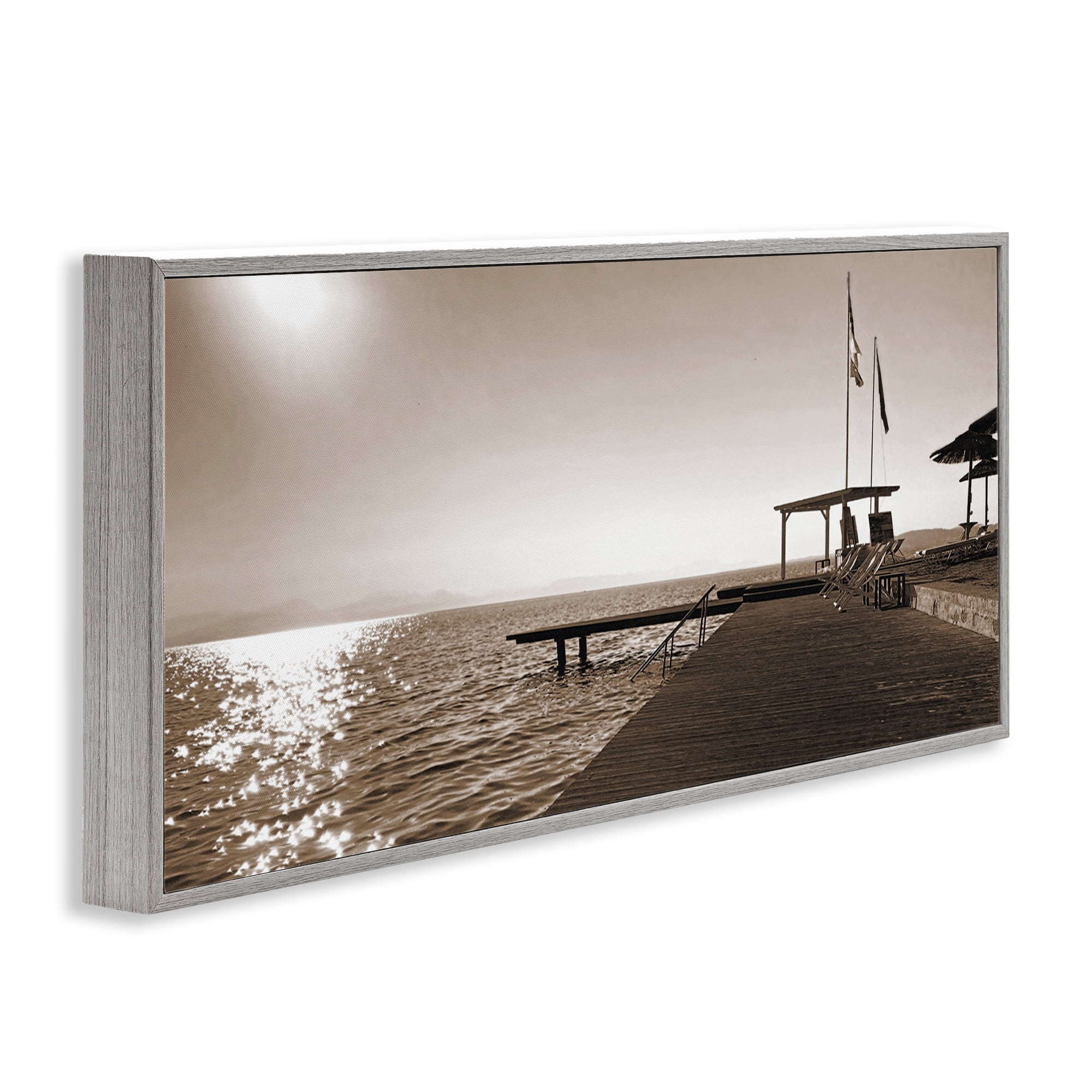 Stupell Industries On Deck Summer Scene Coastal Photography Gray Framed Art Print Wall Art, 30 x 13