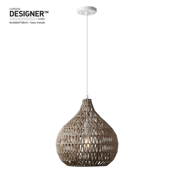 Globe Electric 1-Light Dark Brown Twine Pendant White Cord, Bulb Included